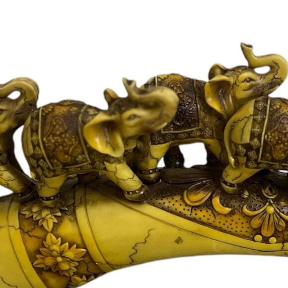 Ebros Faux Wood African Elephant Herd Great Migration Tusk Bridge Figurine -4 - Picture 2 of 6